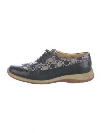 Pre-owned Ferragamo Gancini Logo Canvas Sneakers In Blue