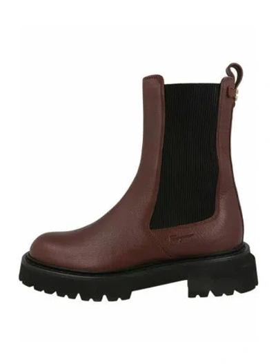 Pre-owned Ferragamo Gancini Logo Chelsea Boots W/ Tags In Brown