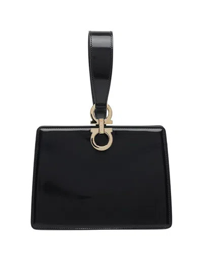 Ferragamo Gancini Logo Clutch In Black