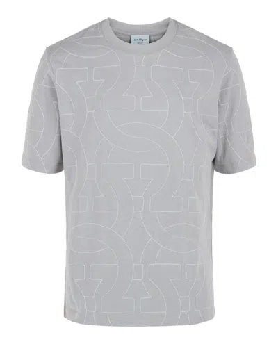 Ferragamo Gancini Logo Crewneck T-shirt In Gray