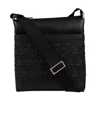 FERRAGAMO GANCINI-EMBOSSED LEATHER MESSENGER BAG