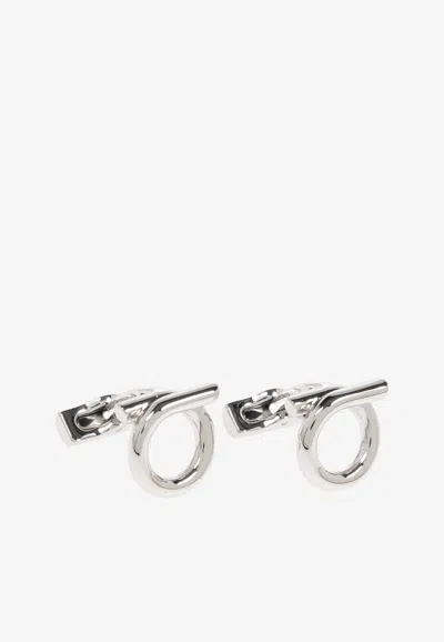 Ferragamo Gancini Logo Cufflinks In Silver