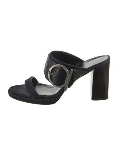 Pre-owned Ferragamo Gancini Logo Denim Slides In Blue