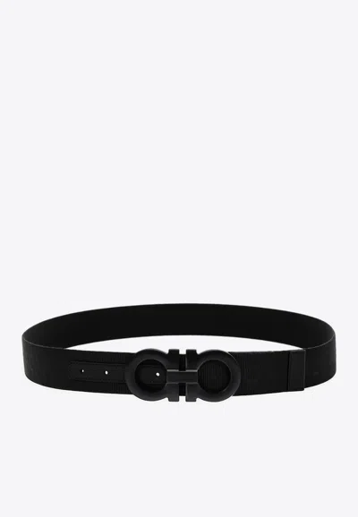 Ferragamo Gancini Logo Jacquard Belt In Black