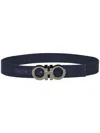 Ferragamo Gancini Logo-jacquard Grosgrain Belt In Blue
