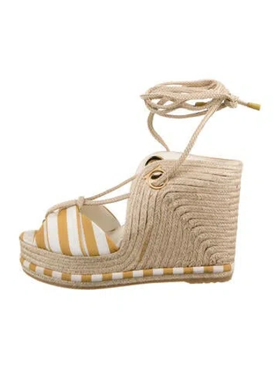 Pre-owned Ferragamo Gancini Logo Jute Espadrilles In Blue