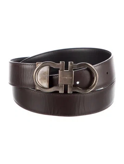 Pre-owned Ferragamo Gancini Logo Leather Belt In Black