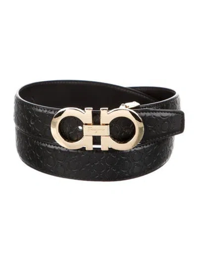 Pre-owned Ferragamo Gancini Logo Leather Belt In Black