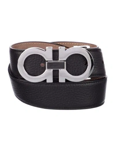 Pre-owned Ferragamo Gancini Logo Leather Belt In Black