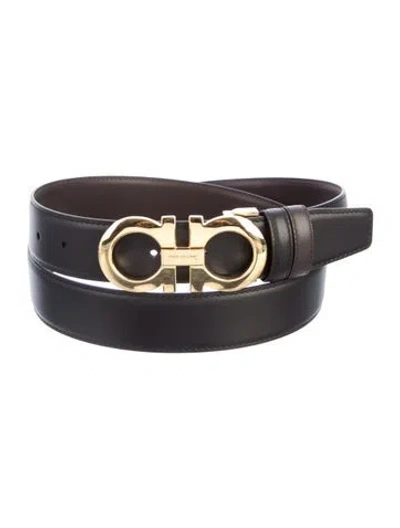 Pre-owned Ferragamo Gancini Logo Leather Belt In Black