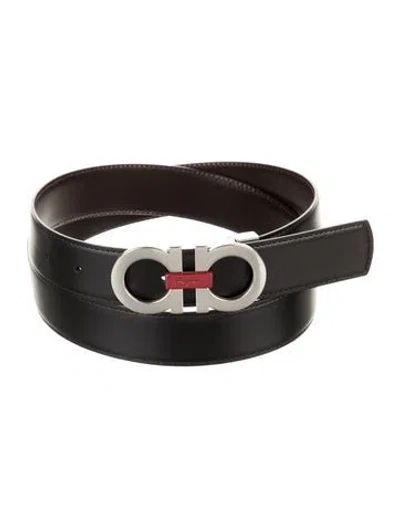 Pre-owned Ferragamo Gancini Logo Leather Belt In Black