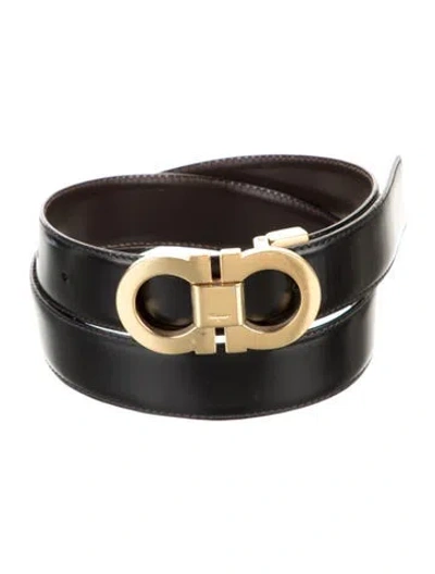Pre-owned Ferragamo Gancini Logo Leather Belt In Black