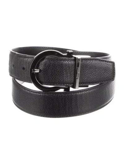 Pre-owned Ferragamo Gancini Logo Leather Belt In Black