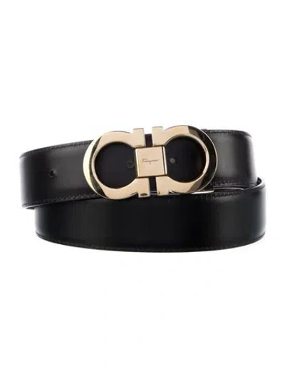 Pre-owned Ferragamo Gancini Logo Leather Belt In Black
