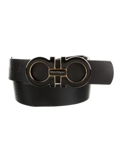 Pre-owned Ferragamo Gancini Logo Leather Belt In Black