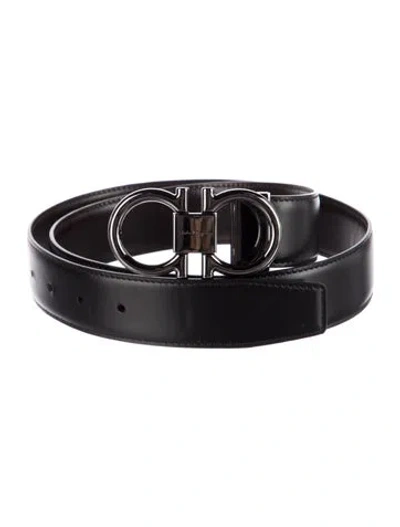 Pre-owned Ferragamo Gancini Logo Leather Belt In Black