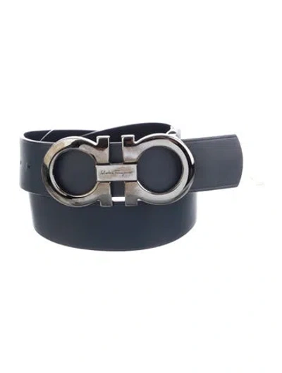 Pre-owned Ferragamo Gancini Logo Leather Belt In Blue