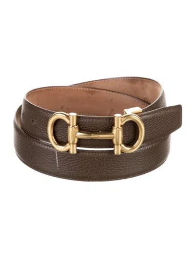 Pre-owned Ferragamo Gancini Logo Leather Belt In Brown