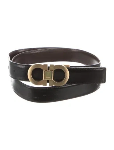 Pre-owned Ferragamo Gancini Logo Leather Belt In Brown