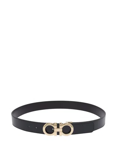 Ferragamo Gancini Logo Leather Belt In Gold