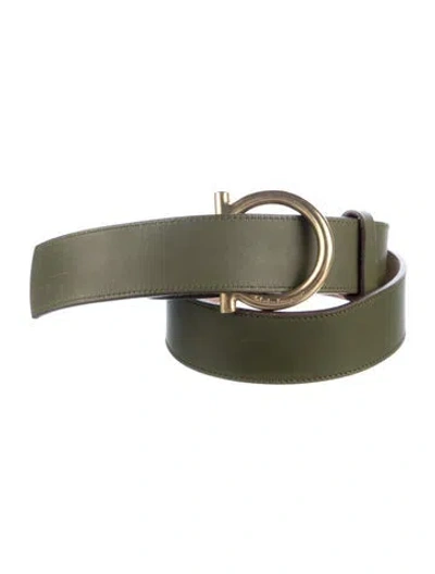 Pre-owned Ferragamo Gancini Logo Leather Belt In Green