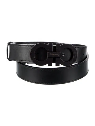 Pre-owned Ferragamo Gancini Logo Leather Belt Kit In Black