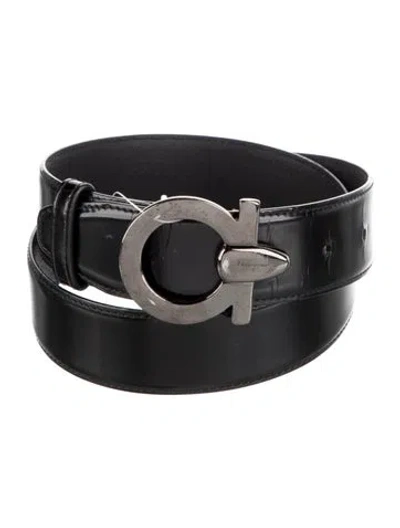 Pre-owned Ferragamo Gancini Logo Leather Belt Kit In Black