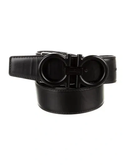 Pre-owned Ferragamo Gancini Logo Leather Belt Kit In Black