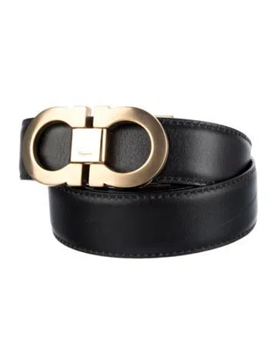 Pre-owned Ferragamo Gancini Logo Leather Belt Kit In Black