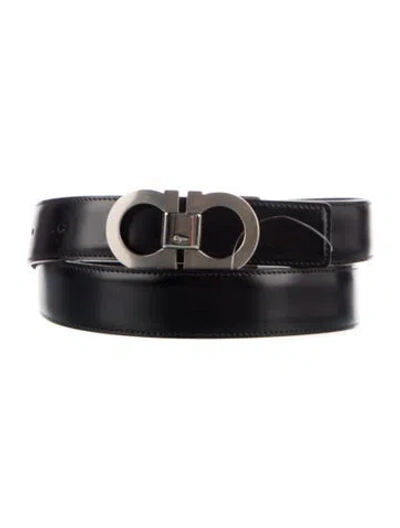 Pre-owned Ferragamo Gancini Logo Leather Belt Kit In Black