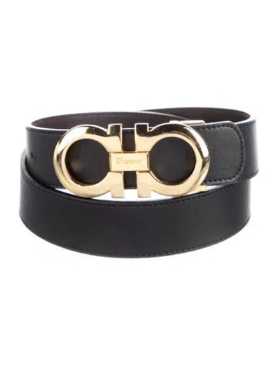 Pre-owned Ferragamo Gancini Logo Leather Belt Kit In Black