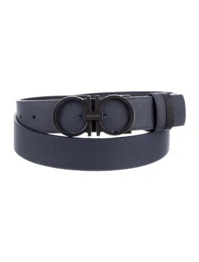 Pre-owned Ferragamo Gancini Logo Leather Belt Kit In Blue