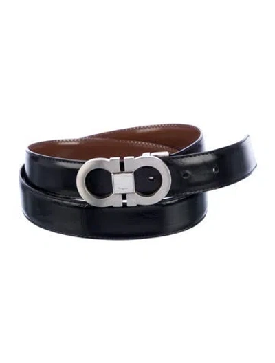 Pre-owned Ferragamo Gancini Logo Leather Belt Kit In Brown