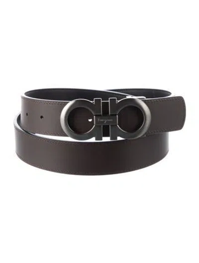 Pre-owned Ferragamo Gancini Logo Leather Belt Kit In Brown