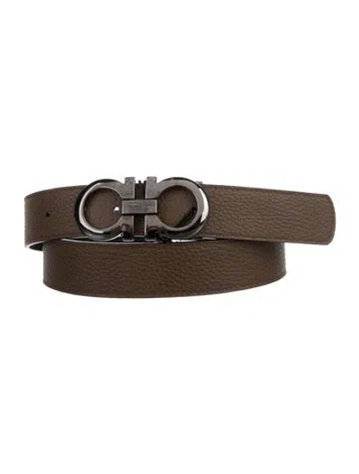 Pre-owned Ferragamo Gancini Logo Leather Belt Kit W/ Tags In Brown