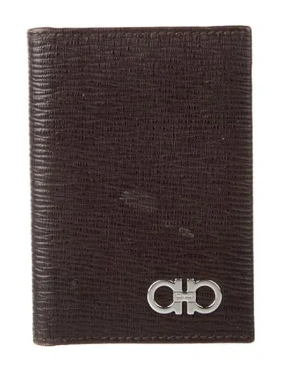 Pre-owned Ferragamo Gancini Logo Leather Bifold Wallet In Brown