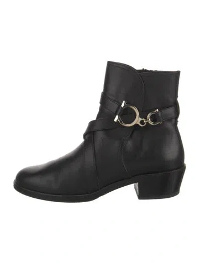 Pre-owned Ferragamo Gancini Logo Leather Boots In Black