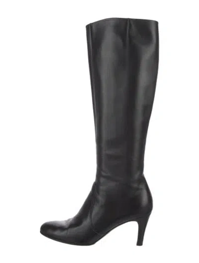 Pre-owned Ferragamo Gancini Logo Leather Boots In Black