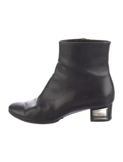 Pre-owned Ferragamo Gancini Logo Leather Boots In Black
