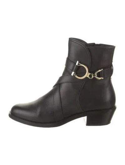 Pre-owned Ferragamo Gancini Logo Leather Boots In Black