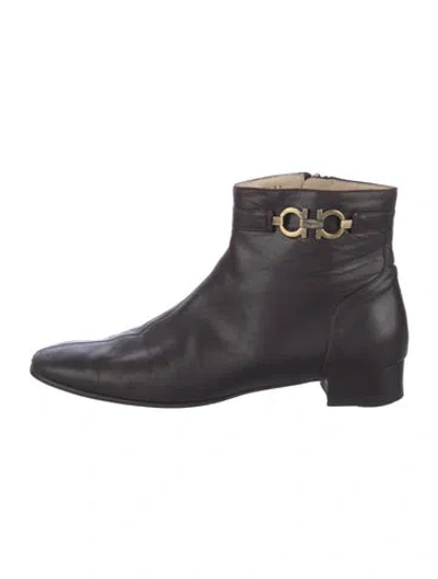 Pre-owned Ferragamo Gancini Logo Leather Boots In Brown