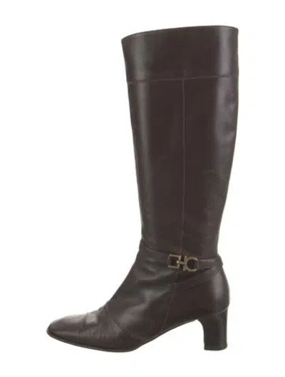 Pre-owned Ferragamo Gancini Logo Leather Boots In Brown