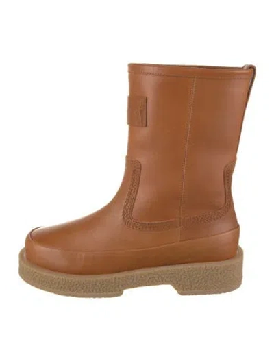 Pre-owned Ferragamo Gancini Logo Leather Boots W/ Tags In Brown