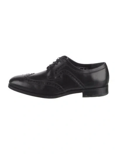 Pre-owned Ferragamo Gancini Logo Leather Brogues In Black