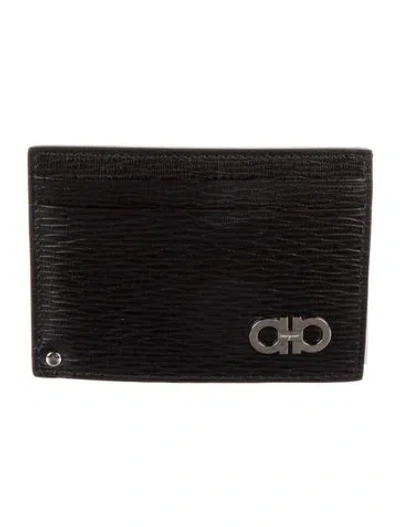 Pre-owned Ferragamo Gancini Logo Leather Card Holder In Black