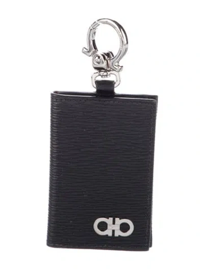 Pre-owned Ferragamo Gancini Logo Leather Card Holder In Black