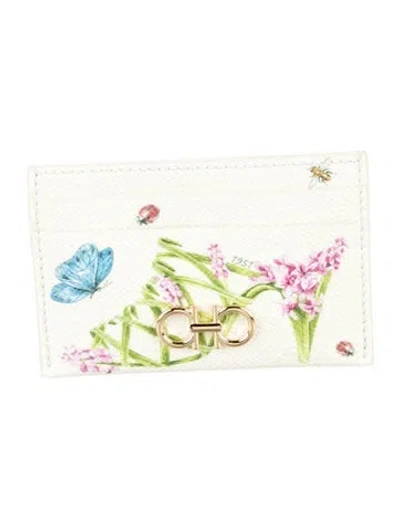 Pre-owned Ferragamo Gancini Logo Leather Card Holder In Neutrals