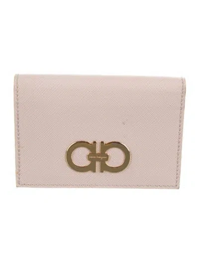 Pre-owned Ferragamo Gancini Logo Leather Card Holder In Pink