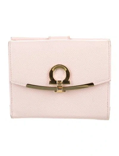 Pre-owned Ferragamo Gancini Logo Leather Compact Wallet In Pink