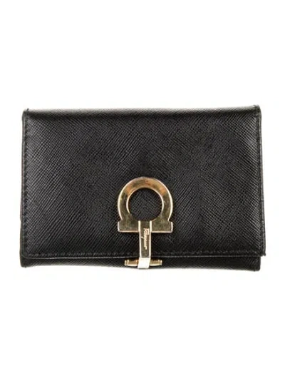 Pre-owned Ferragamo Gancini Logo Leather Continental Wallet In Black